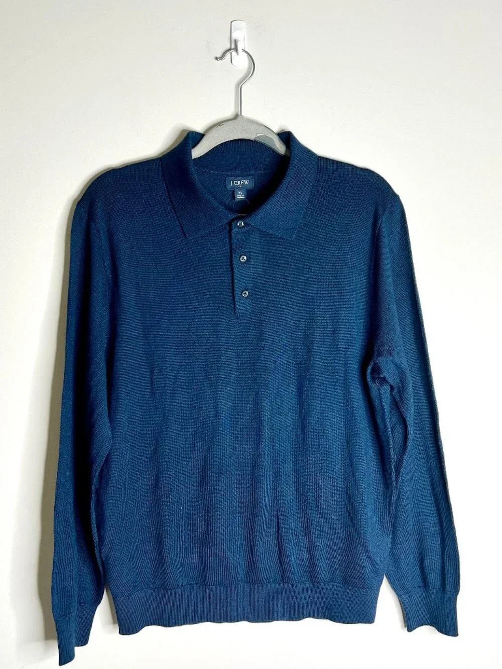 J. Crew Navy Merino Wool-Blend Sweater-Polo Preppy Academia Lightweight M NWT